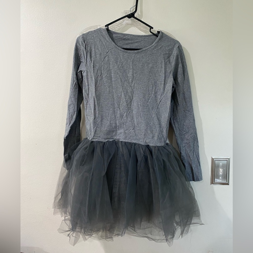 Gray Long Sleeve Tulle Dress